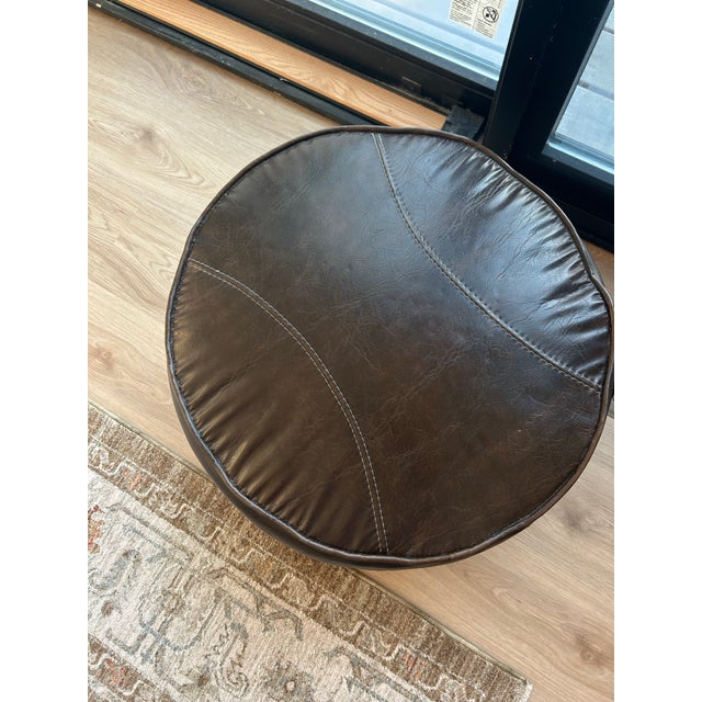 1970s Midcentury Modern Faux Leather Ottoman on Roller Wheels in Dark Brown For Sale - Image 5 of 8