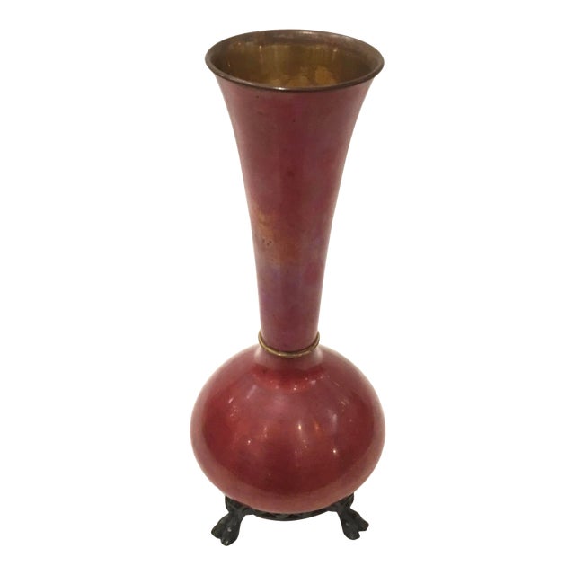 Early 20th Century Red Enamel Bronze Vase For Sale