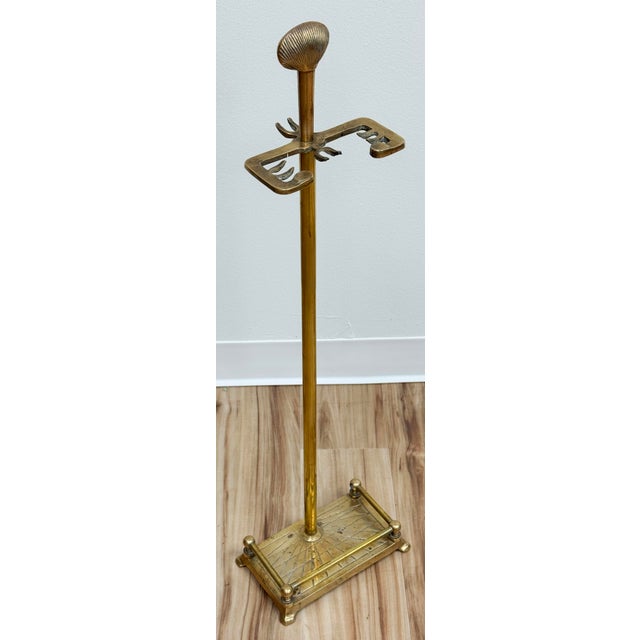 Mid 20th Century Vintage Brass Clamshell Motif Fireplace Tools and Stand For Sale - Image 5 of 10