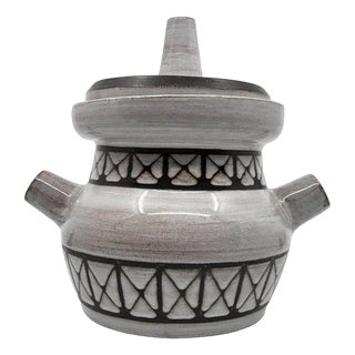 French Ceramic Soup Tureen with Geometric Decor by Emile Masson, Vallauris, France, 1960s For Sale