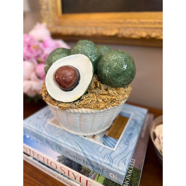 Vintage Italian Ceramic Avocado Basket – Handcrafted Majolica Centerpiece For Sale - Image 4 of 8