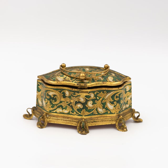 Gilt Metal and Green Enamel Jewelry Box — Maison Boissier, Paris French, Circa 1900–1930 For Sale - Image 4 of 8