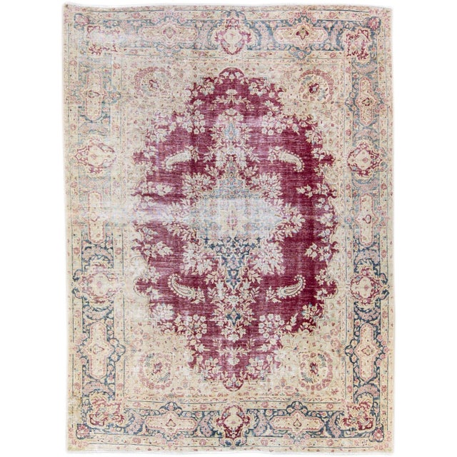 Red Vintage Distressed Handmade Medallion Red Wool Rug For Sale - Image 8 of 8