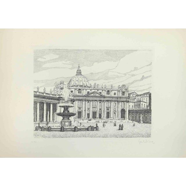 Giuseppe Malandrino, View of Saint Peter's Square, Etching, 1970s For Sale - Image 3 of 3