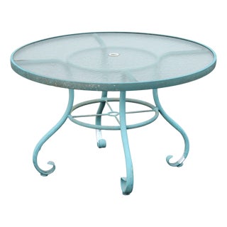 Woodard Round Glass Top Outdoor Patio Dining Table For Sale