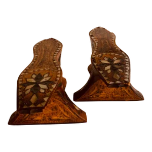 Rare 19th Century Indian Handmade Wood and Shell Inlaid Shoes