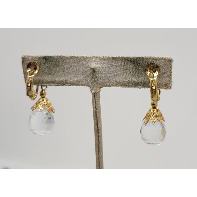 Vintage 1960s Signed Napier Goldtone Faceted Glass Drop Pierced Earrings - 2 Pieces For Sale In Philadelphia - Image 6 of 7
