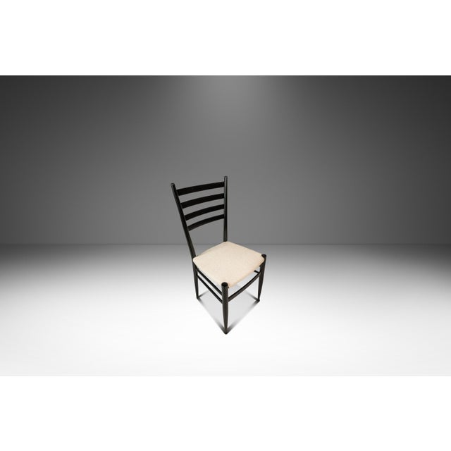 Textile Set of Twelve (12) Mid-Century Italian Modern Bespoke Ebonized High-Back Dining Chairs in White Bouclé After Gio Ponti, Italy, C. 1960's For Sale - Image 7 of 17