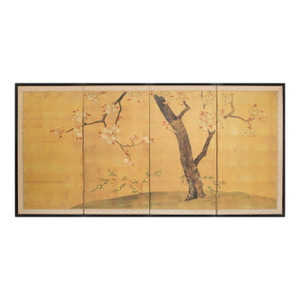 1960s Shōwa Era Japanese Byobu Screen "Blossoming Plum Tree"