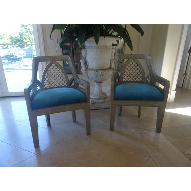 Indian Vintage Anglo-Indian Metal Clad Accent Chairs a Pair For Sale - Image 3 of 12