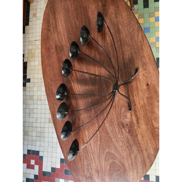 Mid Century Wrought Iron Candelabra | 9 Arm Black Iron Candle Holder | Modernist Brutalist Style | 23.5” Centerpiece Sculpture For Sale - Image 10 of 11