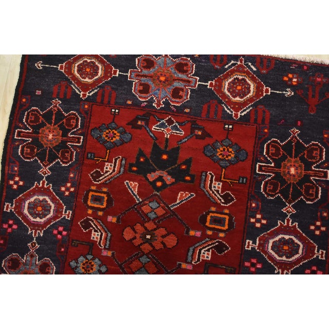 Hamedan Runner 3’6” X 9’8” Red Wool Vintage Tribal Hand-Knotted Oriental Rug For Sale In Philadelphia - Image 6 of 14