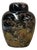 Oriental Black Glaze Porcelain Small Round Jar Golden Flower Graphic For Sale