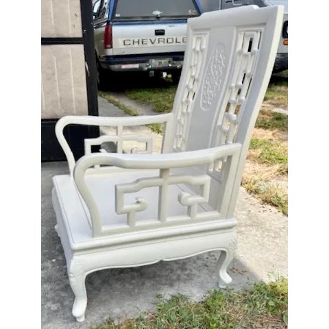 Chinoiserie Arm Chair #1 in Fresh Ivory Lacquered Finish For Sale In Miami - Image 6 of 11