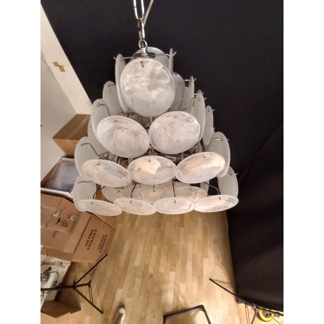 Glass Vintage Alabaster White Murano Disc Chandelier from Mazzega, Venice, Italy, 1981 For Sale - Image 7 of 9