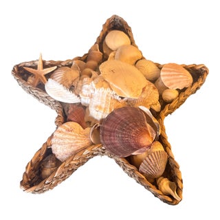 Starfish Woven Basket Filled With Seashells For Sale