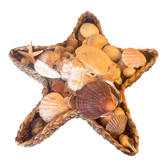 Starfish Woven Basket Filled With Seashells For Sale