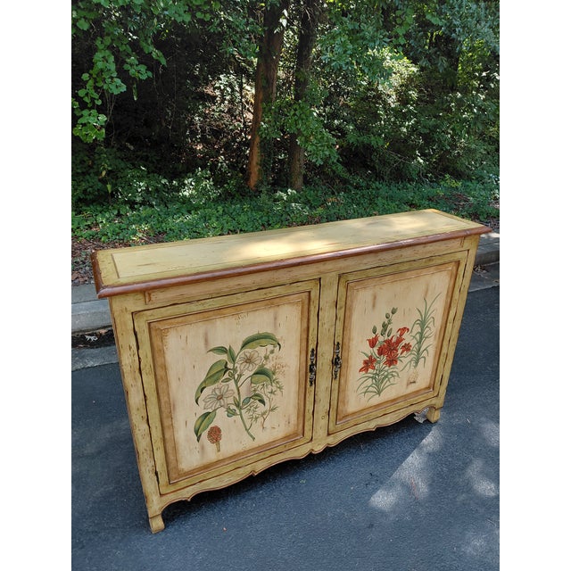 Late 20th Century Late 20th Century Hand-Painted French Provincial Botanical Sideboard Cabinet For Sale - Image 5 of 5