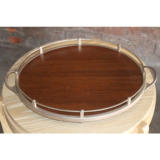 Wood Vintage Walnut and Metal Bar Tray For Sale - Image 7 of 9