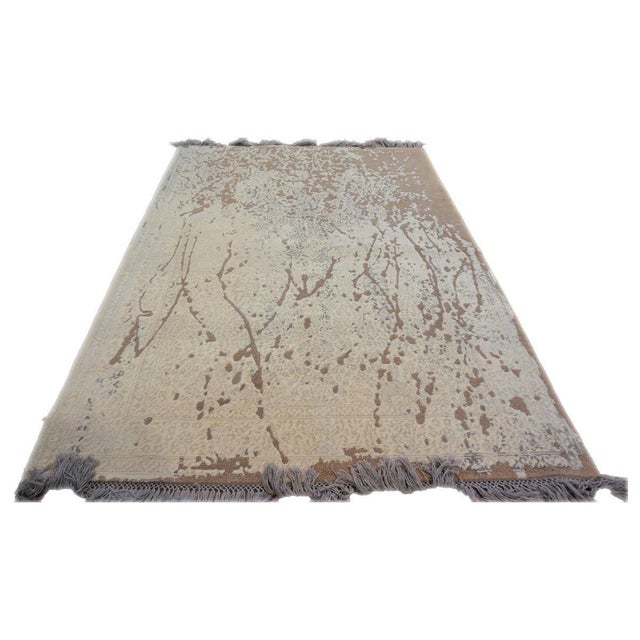Modern Nepalese Modern Wool & Silk 4X6 Grey, Brown & Ivory Handmade Area Rug #1143788 For Sale - Image 3 of 7