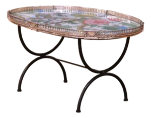 Early 20th Century French Silvered Copper Gallery Oval Iron Coffee Table