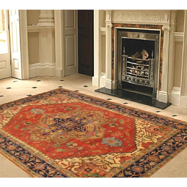 Rustic Pasargad Home Serapi Rust/Navy Area Rug -12′1″ × 17′11″ For Sale - Image 3 of 3