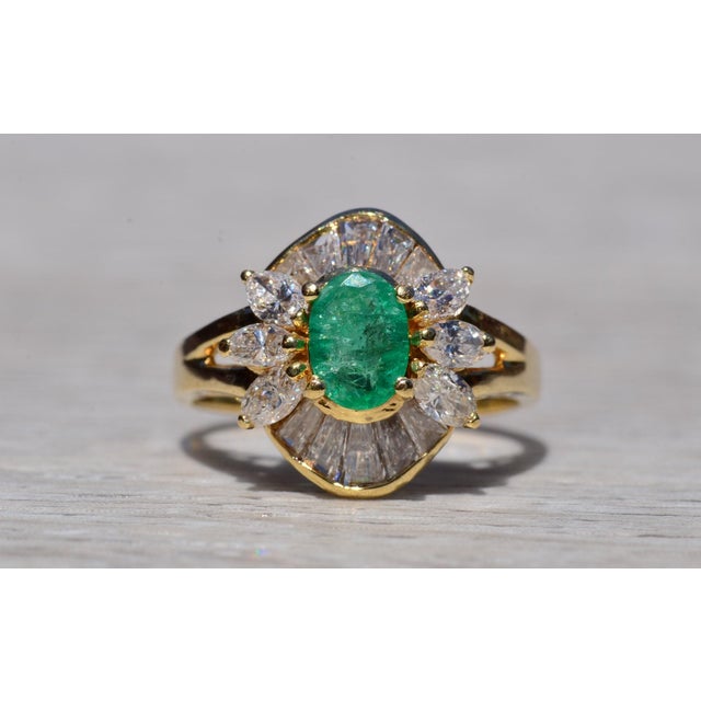 Contemporary The Sunset Ridge: Natural Emerald and Diamond Cocktail Ring For Sale - Image 3 of 10