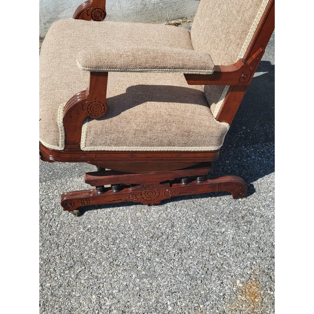19th Century American Walnut , Victorian Rocking Chair Complete Restoration Upholstered For Sale - Image 4 of 11