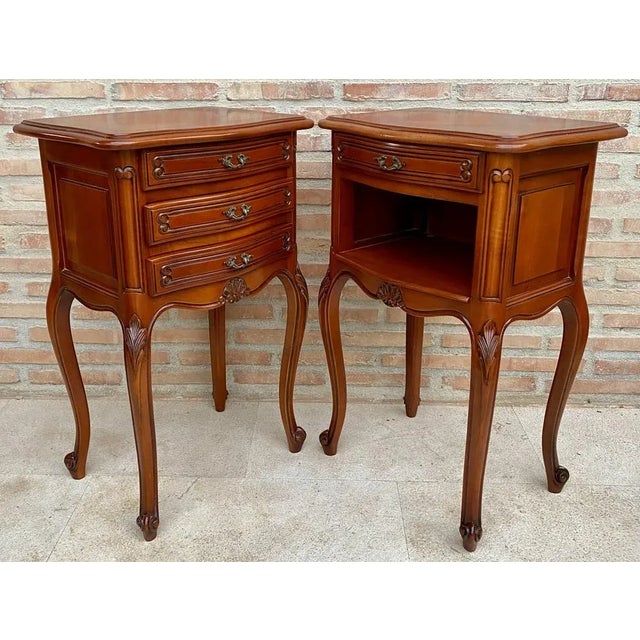 Wood Louis XVI Style Nightstands with Drawers and Cabriole Legs, 1960s, Set of 2 For Sale - Image 7 of 13