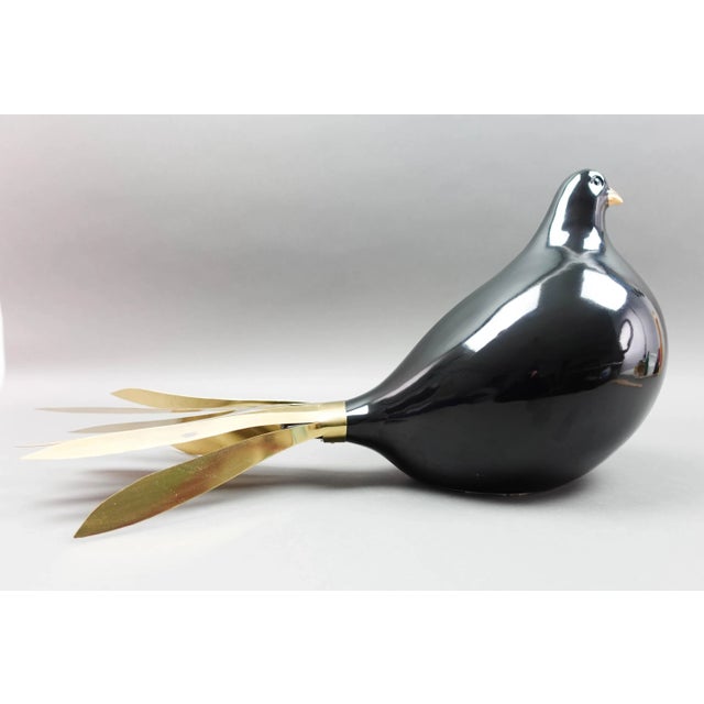 Italian Augusto Dazzi Collection Chalfonte St. Giles Italian Black & Gold Ceramic Bird For Sale - Image 3 of 9