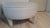 American Leather Pair of Custom Round Dove Grey Leather Ottomans For Sale - Image 4 of 7