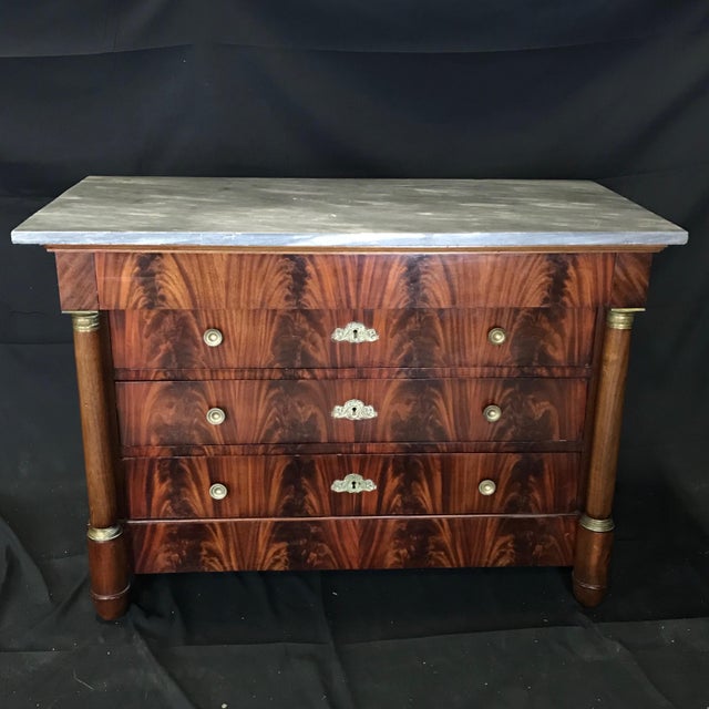 French Flame Mahogany Empire Commode Dresser With Marble Top Chairish