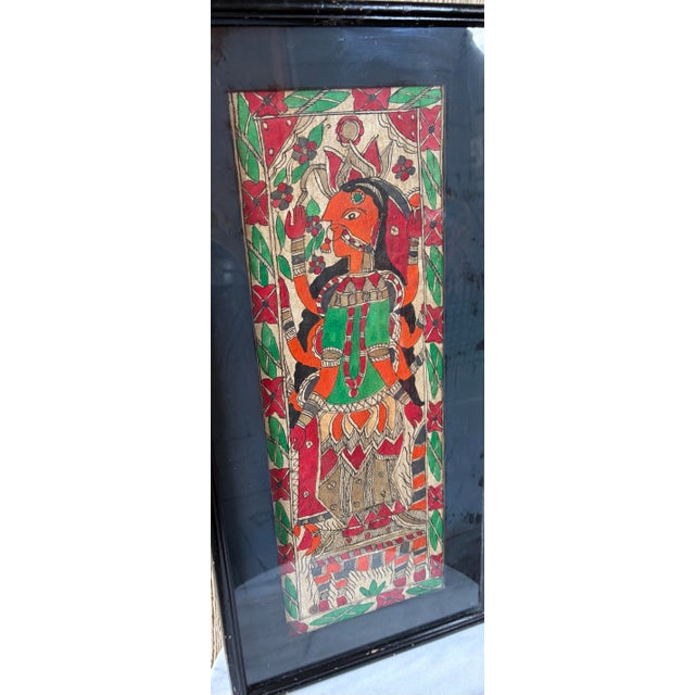 Vintage Framed Madhubani Folk Art Painting Hindu Goddess Durga Indian Art For Sale - Image 12 of 12