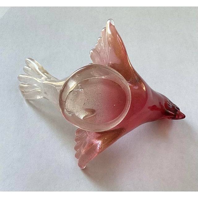 Art Nouveau Murano Red With Gold Flakes Bird Attraction to Barbini For Sale - Image 3 of 12