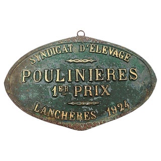 1924 French 1st Place Horse / Mare Plaque For Sale