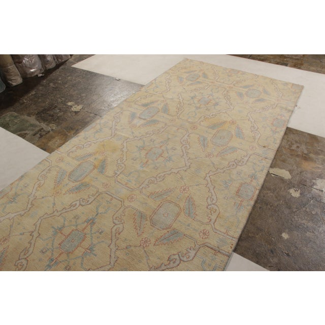 Traditional 1920s Agra Runner in Blue and Yellow in Geometric Pattern For Sale - Image 3 of 6