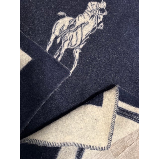 Ralph Lauren Polo Equestrian Motif Wool Blanket – Navy & Cream For Sale - Image 9 of 9