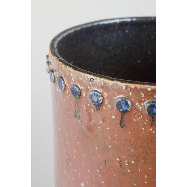 Cylindrical Stoneware Vase with Studs by Sylvia Leuchovius for Rörstrand For Sale - Image 3 of 5