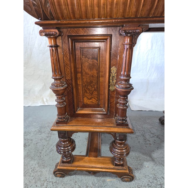 Brown Antique Renaissance Revival Burl Walnut Writing Desk With Gallery Rail For Sale - Image 8 of 12