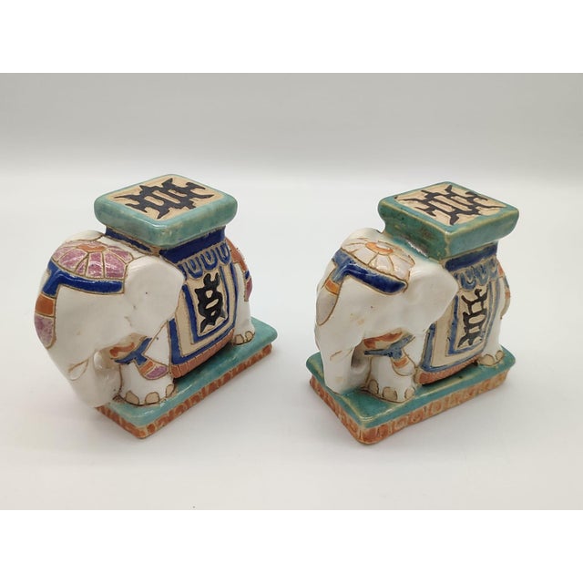 Green Vintage Chinoiserie Elephant Bookends as Miniature Pedestals in the style of Sancai, 1920s, Set of 2 For Sale - Image 8 of 10
