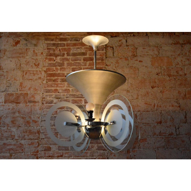 Bauhaus Chandelier in Chrome and Sandblasted Glass from F. Anýž, Czech, 1930s For Sale - Image 14 of 17