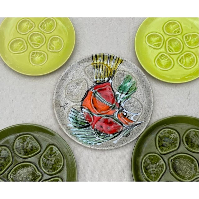 French Porcelain Oyster Plates, Set of 5, Midcentury Artist Signed For Sale - Image 11 of 11