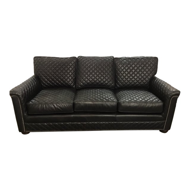 Stylish Drexel Heritage Modern Black Quilted Leather Sofa Chairish