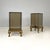 Italian modern golden wood and grey glass coffee tables or pedestals, 1970s Pair of square-based coffee tables. The wooden...