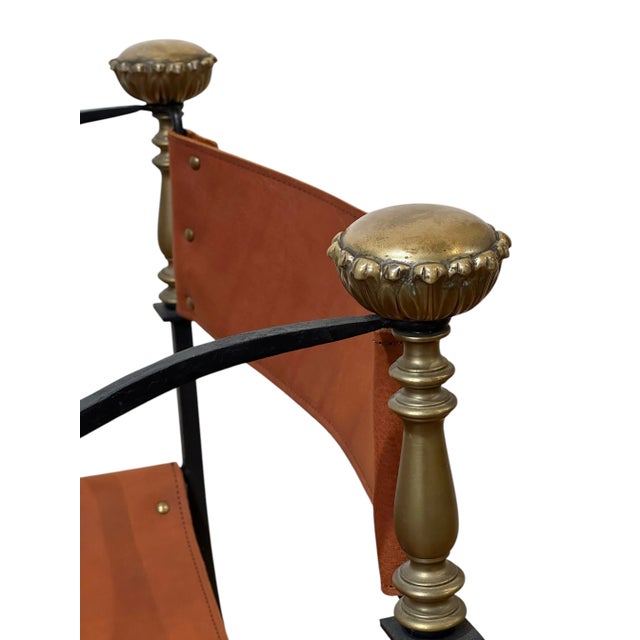 Pair of Italian Iron and Brass Savonarola Chairs, Circa 1920s For Sale - Image 4 of 10