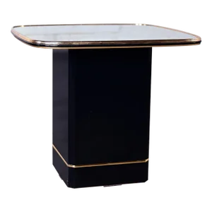 Late 20th Century Postmodern End or Side Table With Mirror Top & Black Laquered Pedestal Base
