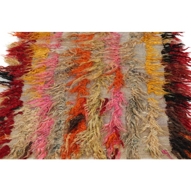 Rug & Kilim Vintage Tulu Shag Runner in Beige, Multicolor High-Low Pile Stripes For Sale - Image 4 of 5