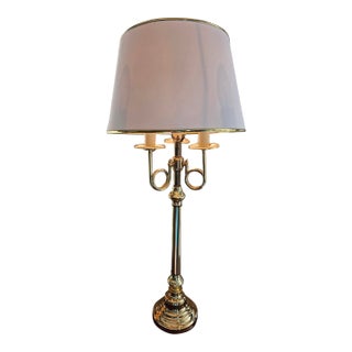 Vintage Brass Bouillotte Horn 3-Arm Lamp For Sale