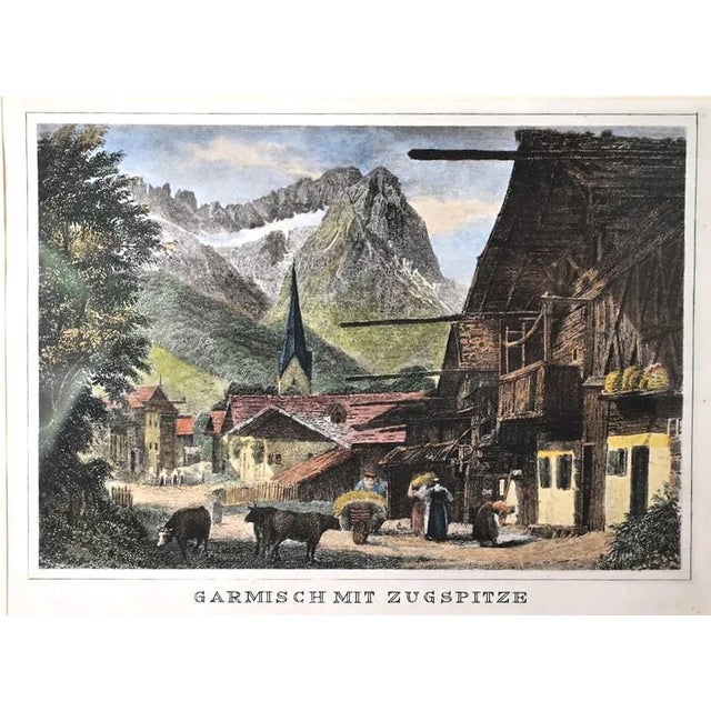 Traditional Late 19th Century Set 4 Hand Colored Engravings of Austrian / German Bavarian / Tyrolian Alps Framed For Sale - Image 3 of 9