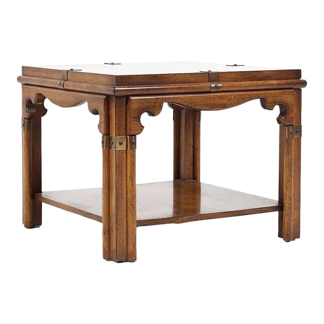 Drexel Contemporary Brass and Walnut Square Side End Table For Sale